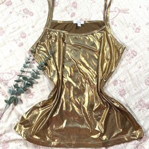 Cache Club Party Metallic Gold Shimmer Camisole Spaghetti Strap Tank Top Large